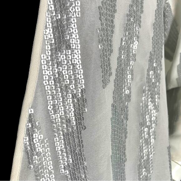 CHICO’S Women White Sheer Silver Beads in Geometric design Light jacket Size 0 - Picture 10 of 12